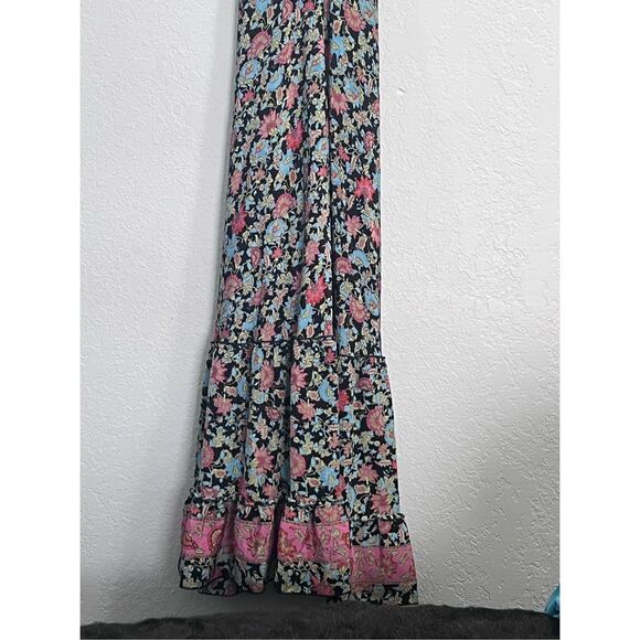 Karma Highway Dress OS Pink Boho Floral Halter Tassel Tie Maxi V Neck Open Back - Picture 3 of 7